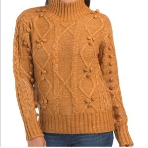 Cupcakes & Cashmere - Cableknit Pom Mock Neck Sweater